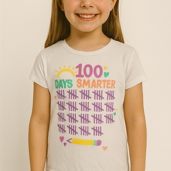 💯The Children's Place Purple and White Short Sleeve Tee 100 Days Smarter - Picture 1 of 4